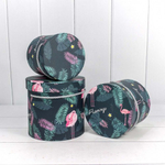 Коробка 18х17.2 см Набор 3 шт "Фламинго на тёмно-синем фоне" (Синий)