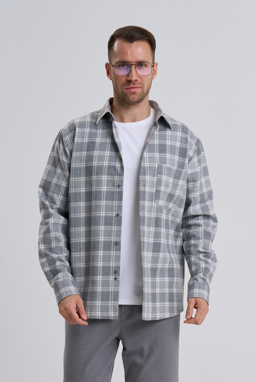 Сорочка мужская ZEER длинный рукав, клетка, хлопок/пэ 59414 03