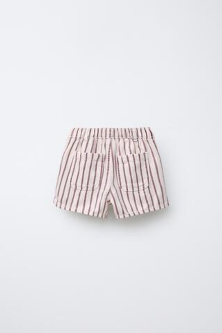 ZARA ШОРТЫ-БЕРМУДЫ ИЗ ТВИЛА В ПОЛОСКУ, ЭКРЮ/ГРАНАТОВЫЙ