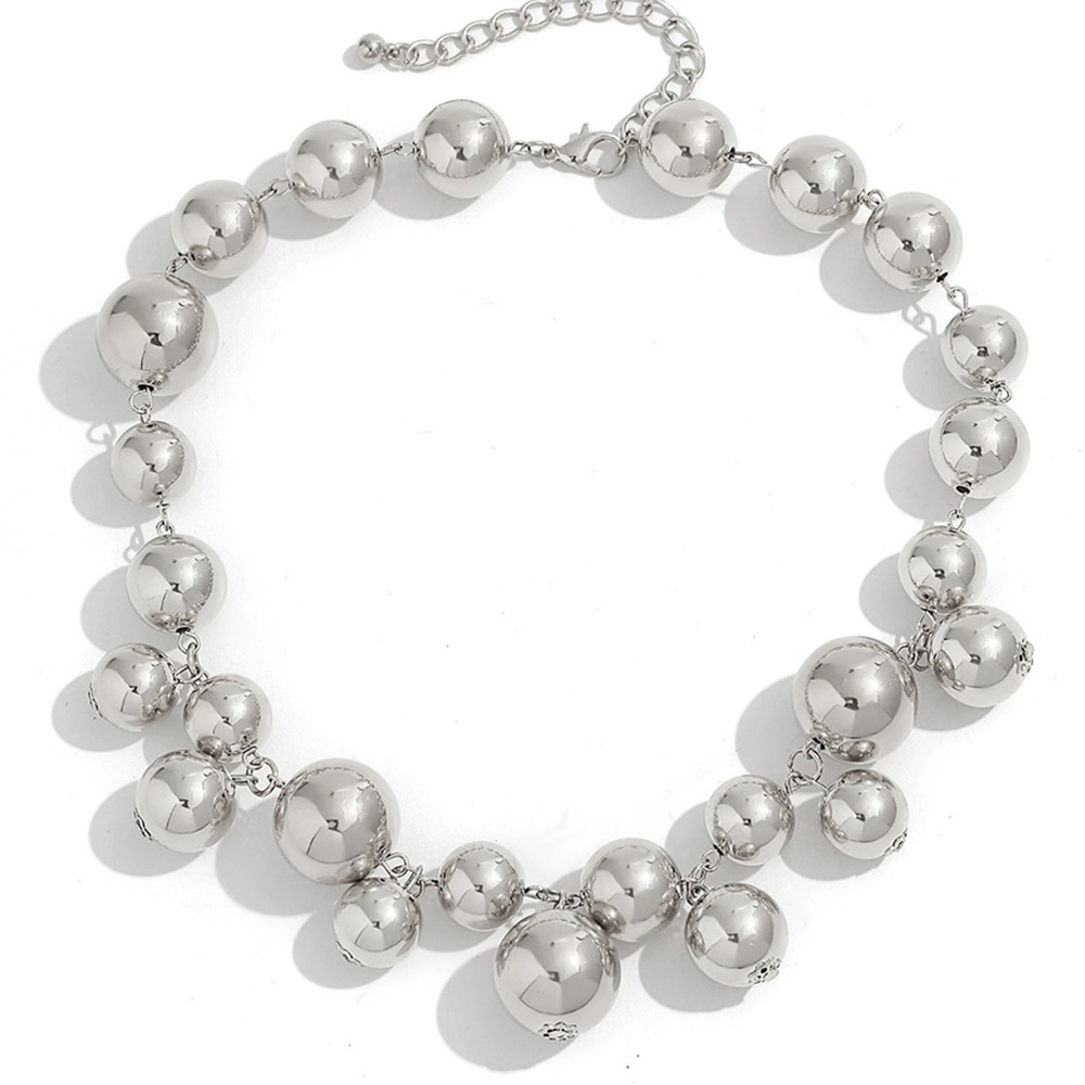 Бусы крупные шары, серебро