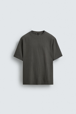 ZARA ФУТБОЛКА RELAXED FIT ИЗ РЕЛЬЕФНОЙ ТКАНИ, ЗЕЛЕНОВАТЫЙ