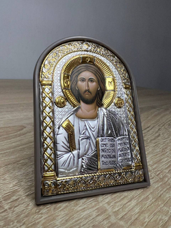 Спаситель, икона арочная, пластик коричневый 48x65