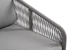 "Канны" левый модуль плетеный из роупа, каркас алюминий белый шагрень, роуп светло-серый круглый, ткань светло-серая