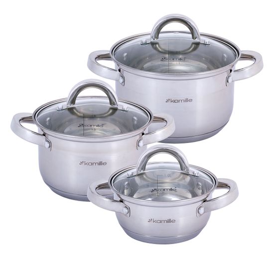 Набор кастрюль 6 предметов Kamille KM 5628S (1 л; 1,8 л; 2,5 л.) из нержавеющей стали
