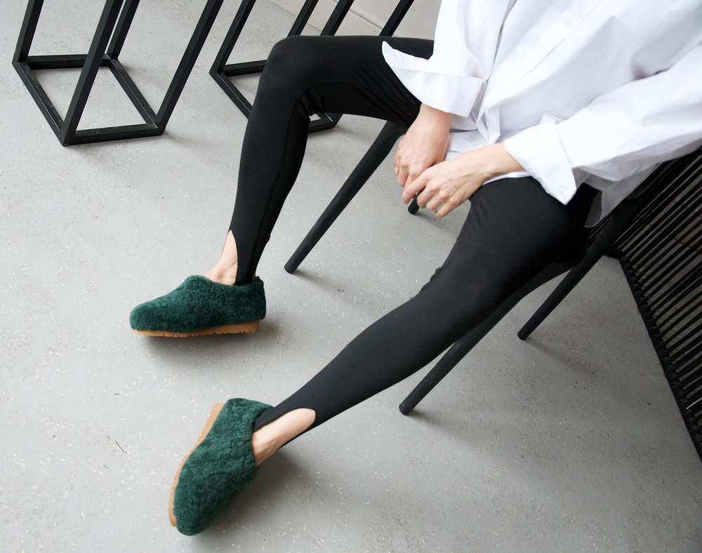 Слипперы из натуральной овчины FEB - 005 green