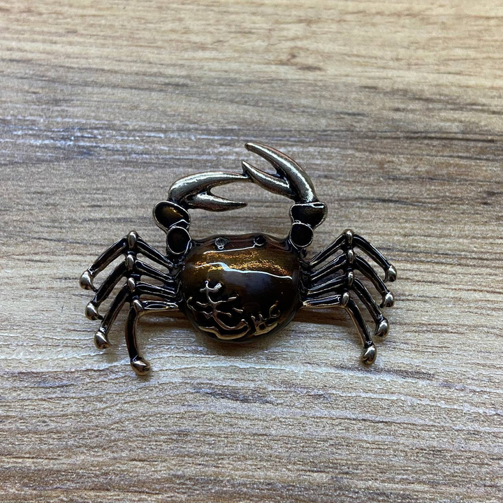 Брошь Краб эмаль коричневая металл золотистый
