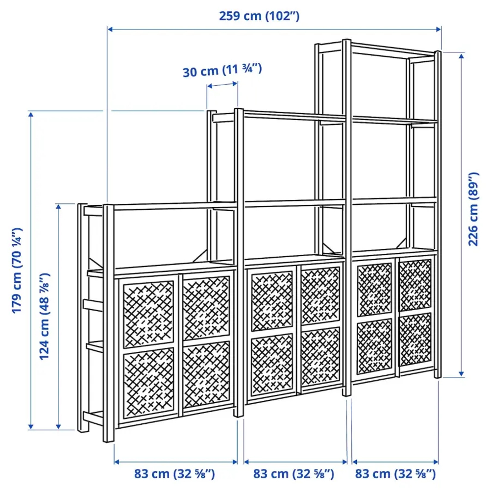 Книжный шкаф - IVAR IKEA/ ИВАР ИКЕА,  259х226 см, под беленый дуб