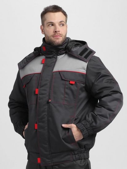 Куртка зимняя укороченная "Флофт Премиум" (т.серый/серый/красный)