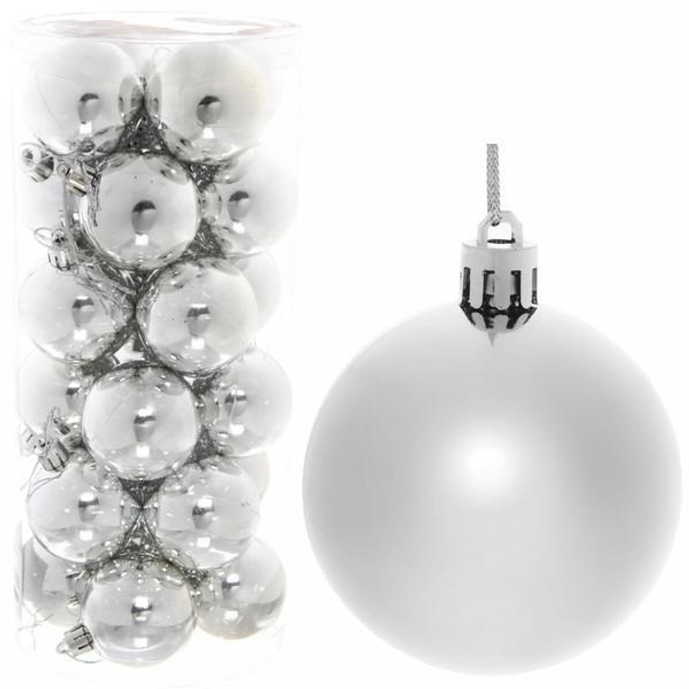 Новогодние шары 6 см (набор 24 шт) "Глянец", серебро (Серпантин)