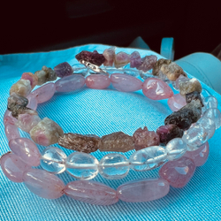 Комплект: Браслет и Брошь-булавка. Розовый кварц, Турмалин, Горный хрусталь