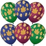 Шар (12"/30 см) Золотые листья, Ассорти, пастель, 5 ст 25 шт.