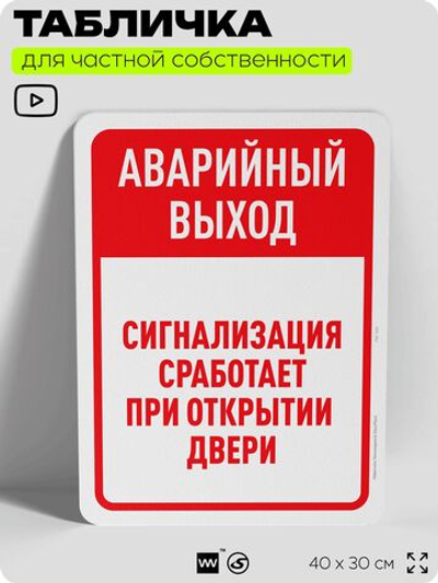 Табличка для частной территории "Аварийный выход", на дом, для участка, организаций и частных территорий, предупреждающая, 40х30 см, Silver Plane x Айдентика Технолоджи