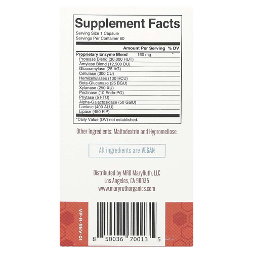 MaryRuth's, пищеварительные ферменты глютена, 60 капсул