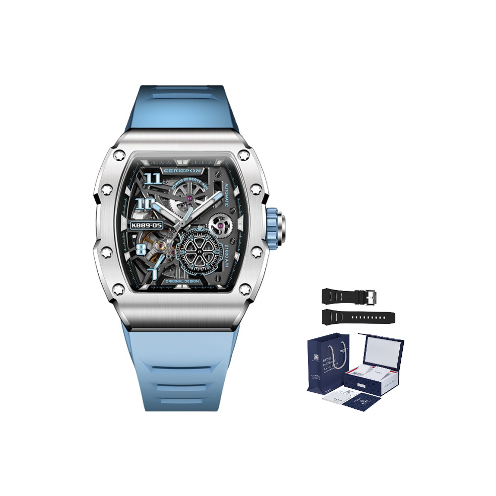 CERIEPON Silver Stone Racing Track Collection Glow In The Dark Men"s Cut Out Waterproof Watch Men"s Mechanical Movement