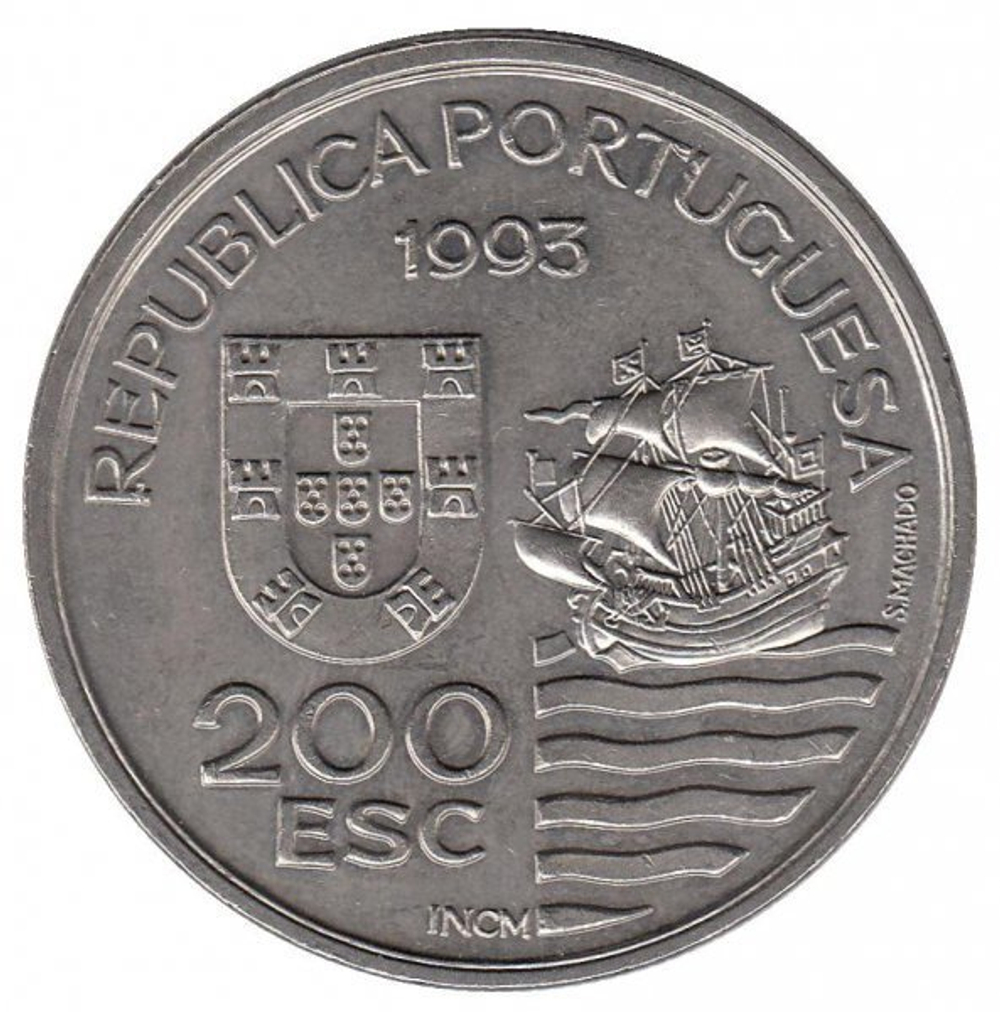 200 эскудо Португалия. Посланники острова Кюсю. Парусник. 1993 год. UNC