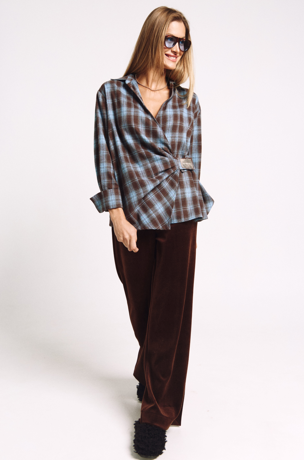 Рубашка с декором 1244 принт клетка