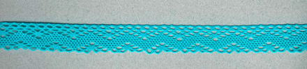 Мерсеризованное хлопковое кружево, состав: 100% хлопок, ширина 20 мм, намотка 30 м, цвет бирюзовый (