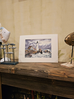 Картина авторская акварельная в паспарту 21*30 см на стену для интерьера "Маяк Портленд-Хед. США"