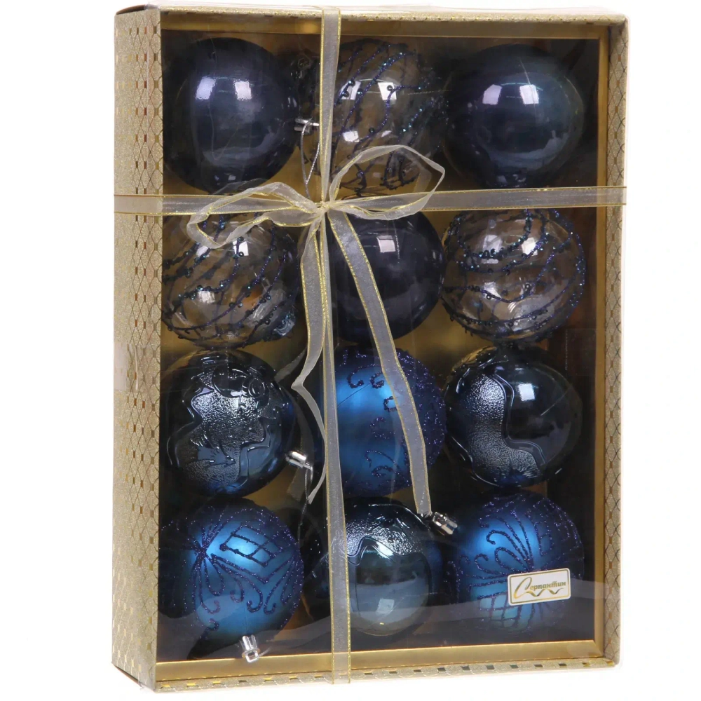 Новогодние шары «Волшебство ночи» 8 см (набор 12 шт), Сапфир