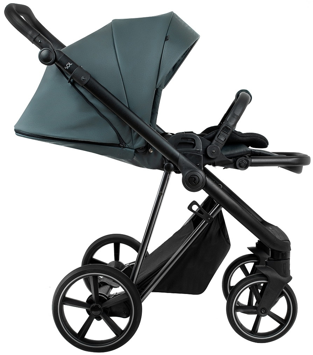 Детская коляска Roan Sol Vintage Luxury Leather 2.0 3 в 1 с автокреслом Pituso Baesa Pro Black,Beige Canopy VEGA79DB Atlantic Deep/Nickel/руч.Black
