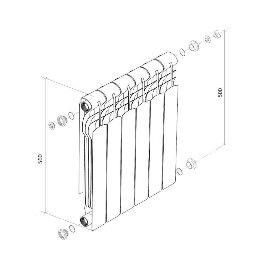 Радиатор биметаллический 500 мм 6 секций