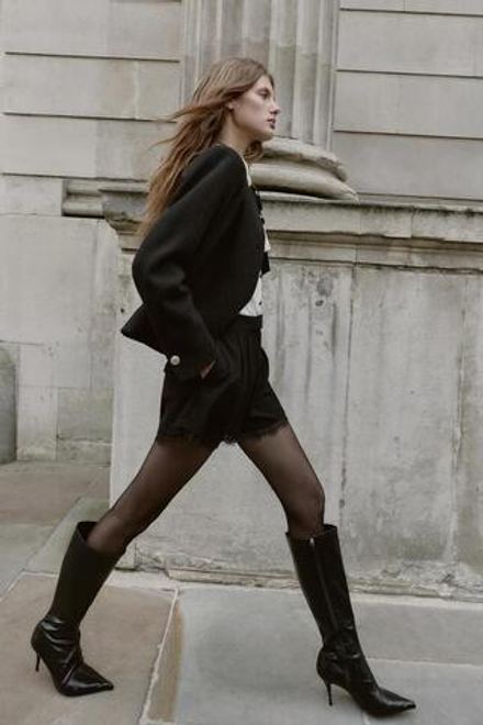 ZARA ШОРТЫ-БЕРМУДЫ С КРУЖЕВОМ, ЧЕРНЫЙ