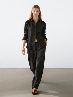 Massimo Dutti Брюки свободного кроя из смесового льна, черный