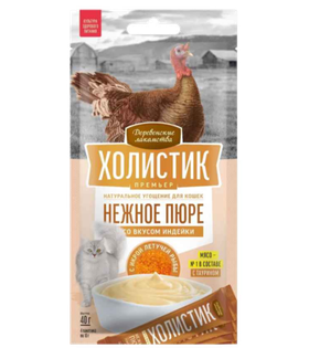 Деревенские лакомства Для кошек Нежное пюре индейка с икрой летучей рыбы (4х10гр.)