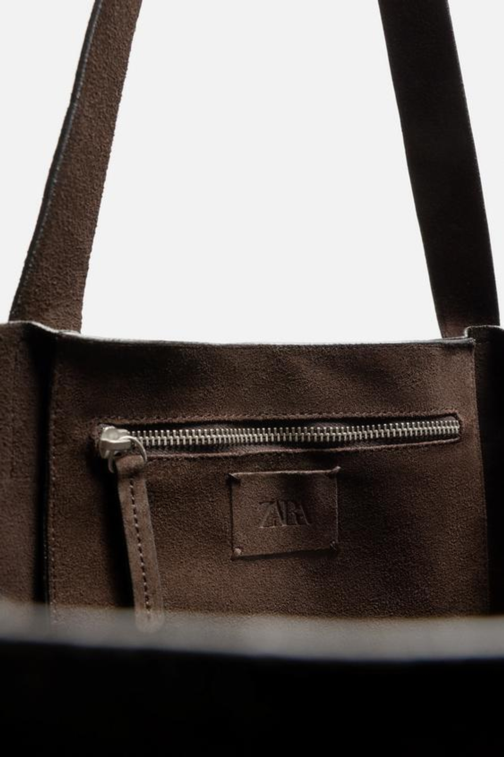 ZARA КОЖАНАЯ СУМКА-ШОПЕР, КОРИЧНЕВЫЙ