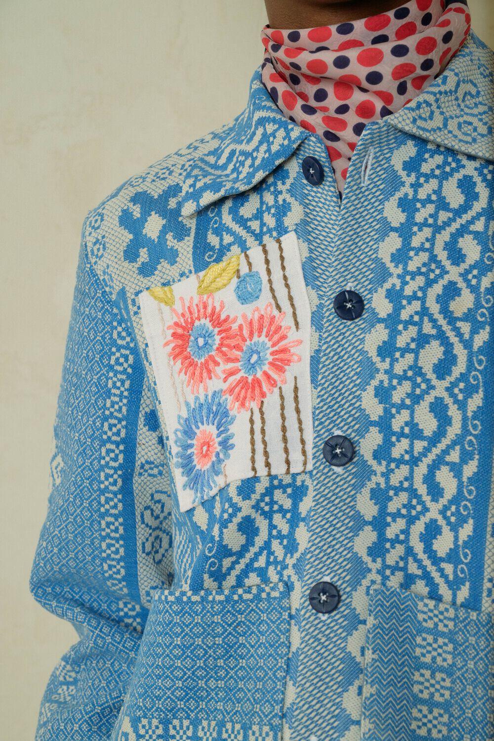 Куртка Soeurs с Красными Цветами / Red Flowers голубая