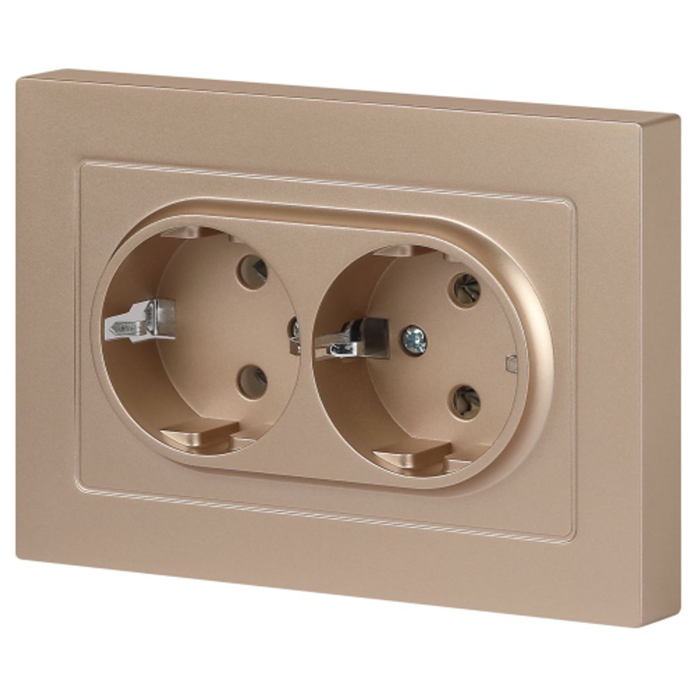 Розетка Intro Accent 6-205-04 двойная с заземлением 2X2P+E Schuko 16А-250В IP20 СУ AL/CU шампань