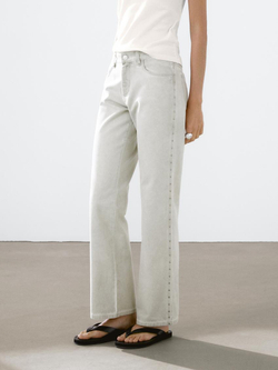 Massimo Dutti Брюки прямого кроя с заклепками, жемчужно-серый