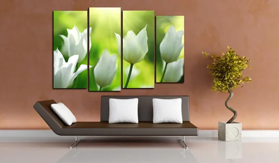 Модульная картина "Белые тюльпаны"