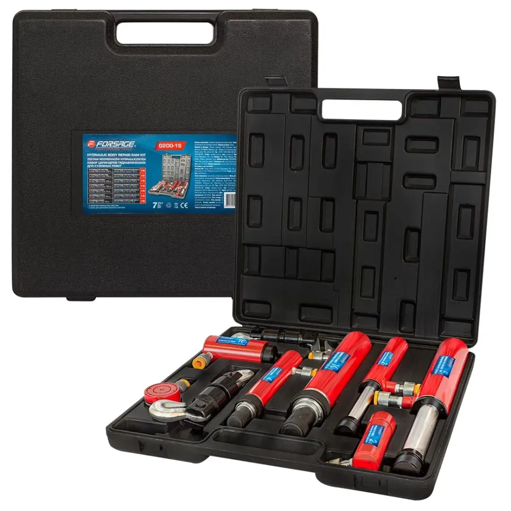 Комплект цилиндров гидравлических прямого и обратного действия 2т, 4т, 5т, 10т в пластиковом кейсе 7пр. Forsage F-0200-1S