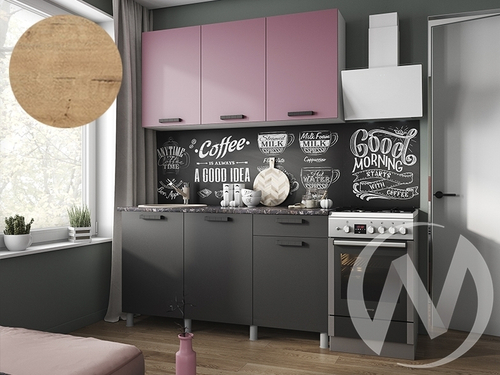 Кухня Кьяра 1.5м (корпус белый/карбон сакура; карбон вулкан) 38мм дуб бунратти