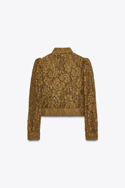 ZARA КРУЖЕВНОЙ ЖАКЕТ С РУКАВАМИ-БУФАМИ — ZW COLLECTION, ЗЕЛЕНЫЙ