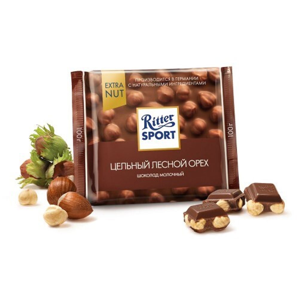 Ritter Sport шоколад молочный с цельным лесным орехом, 100 гр