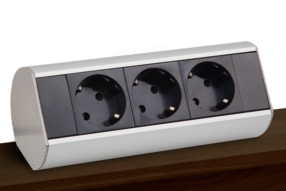 Настольный розеточный блок Ovaledesign в сборе: 3х220V,  кабель 3м с вилкой