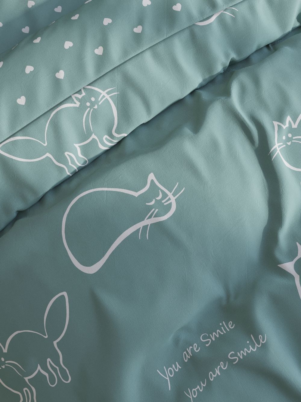 Пододеяльник "КОТИКИ (мята)/Nicol" 2-сп 175х215 см Сказка сатин