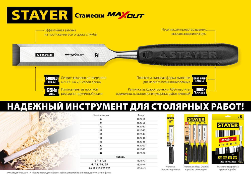 STAYER Max-Cut стамеска с пластиковой рукояткой, 16 мм