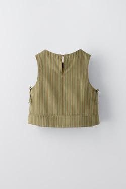 ZARA ТОП В ПОЛОСКУ С БАНТАМИ, ЗЕЛЕНЫЙ