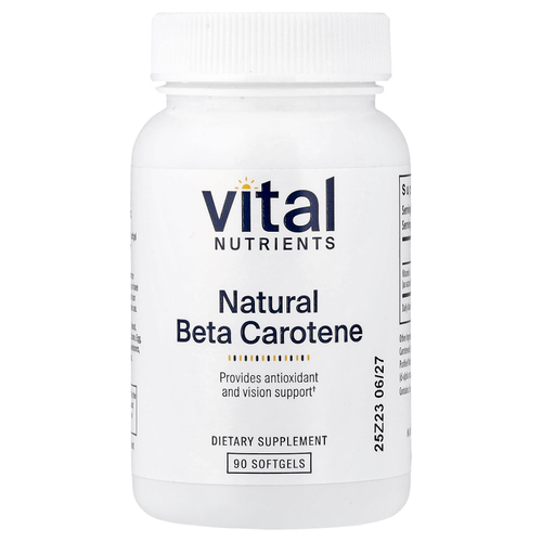 Vital Nutrients, Натуральный бета-каротин, 90 мягких таблеток (7500 мкг RAE в одной капсуле)