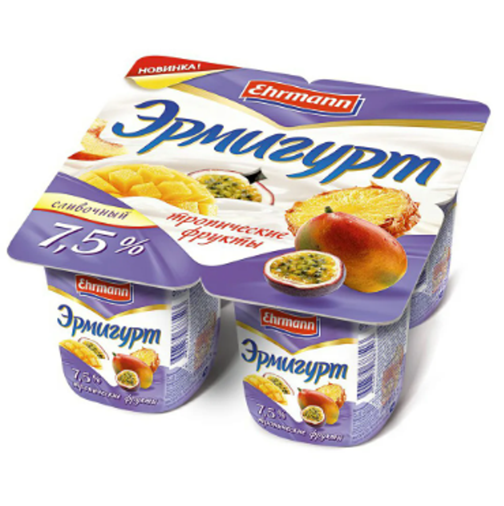 Йогурт. продукт Эрмигурт жир.7.5% Тропические фрукты 100г