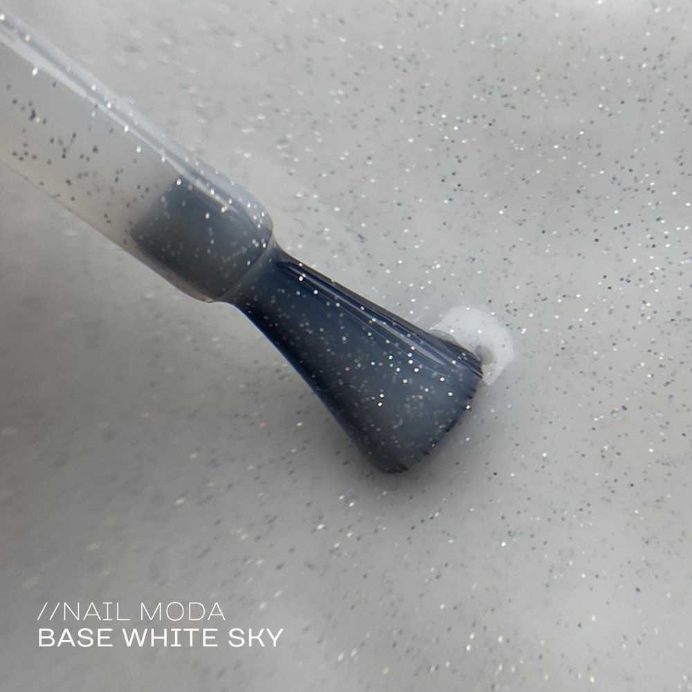 Nail Moda Base White Sky - Камуфлирующая молочная база с шиммером, 15мл