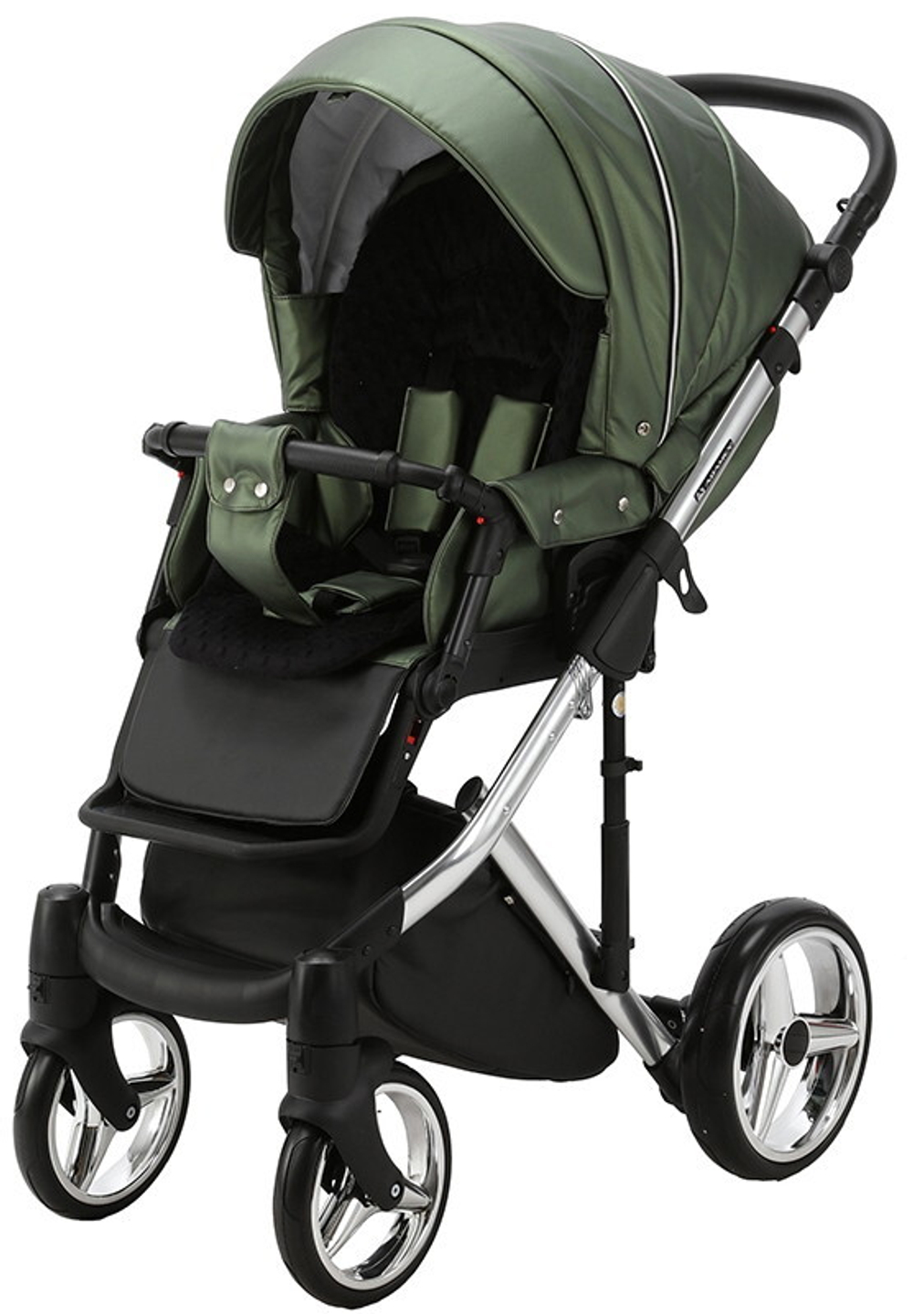 Детская коляска Adamex Chantal Special Edition Deluxe 2 в 1 С121 (ЗЕЛЕН.ПЕРЛ.КОЖА+ХРОМ РАМА)