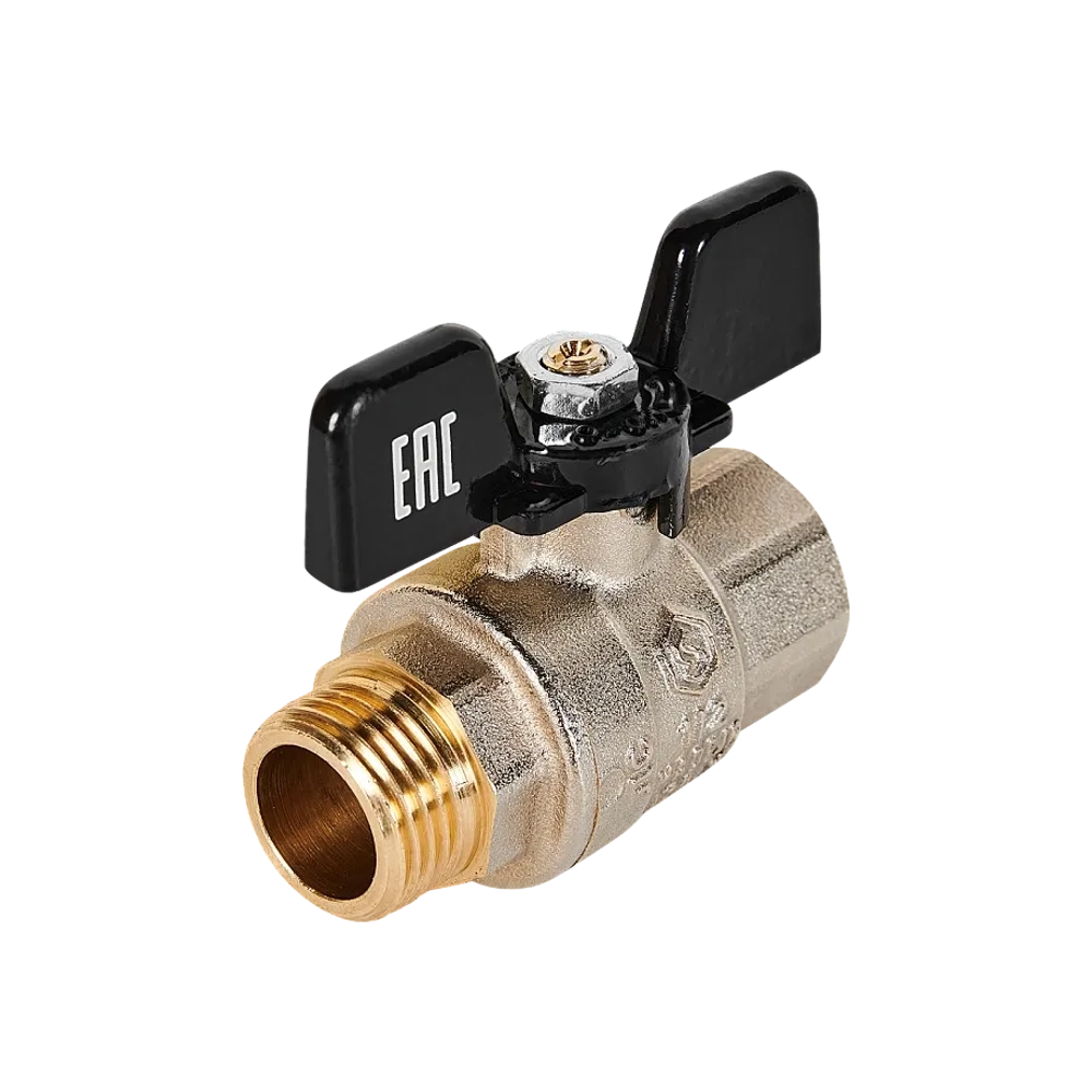 Кран шаровой полнопроходной STOUT - 1/2" (НР/ВР, PN40, Tmax 150°C, ручка-бабочка черная)