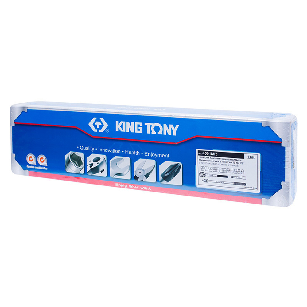 KING TONY (4501MR) Набор торцевых головок с принадлежностями 1/2", 6-гранные, 8-27 мм, 15 предметов