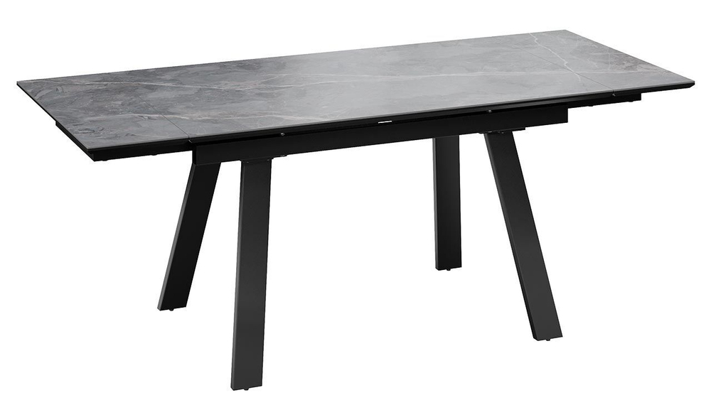 Стол кухонный обеденный раздвижной Черный муар/Керамика матовая серый мрамор 140(200)х85х76 см