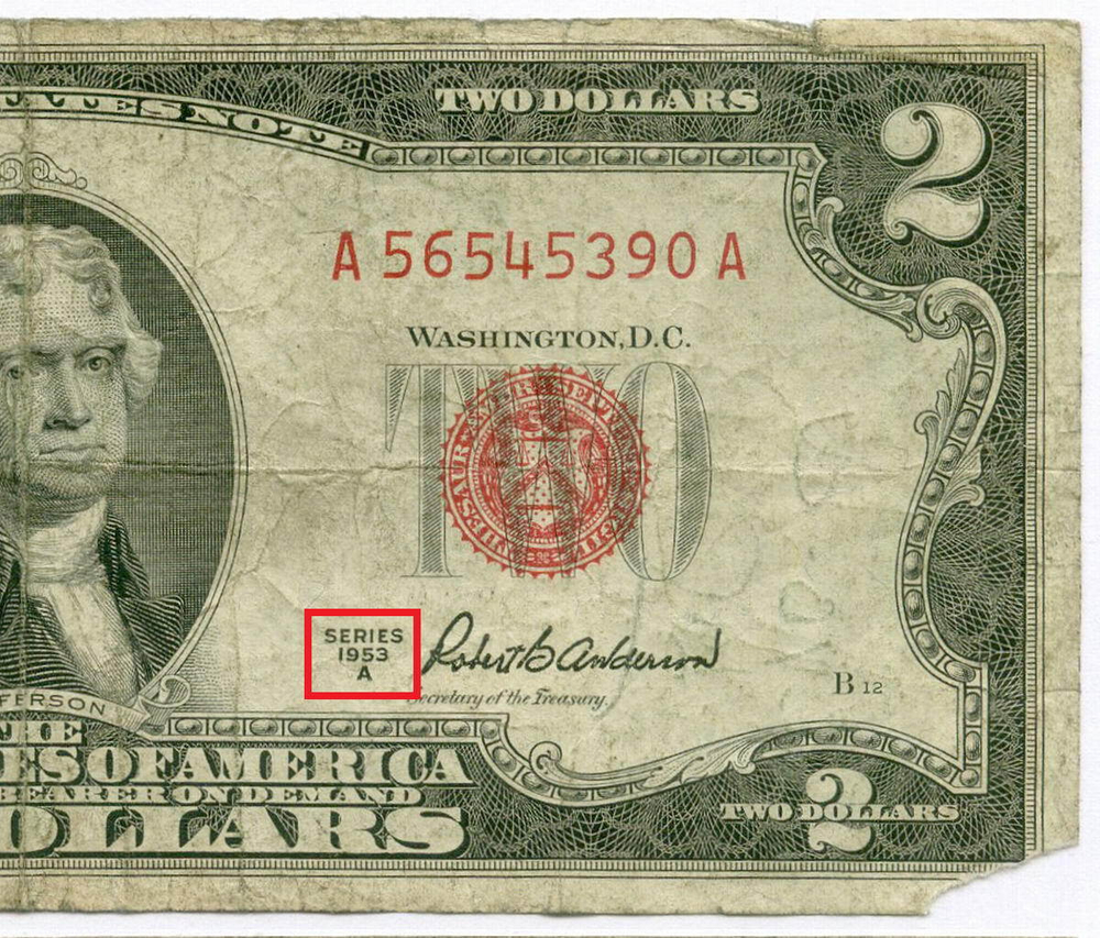 Банкнота США 2 доллара 1953A A 56545390 A. G