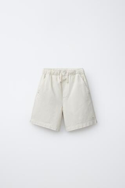 ZARA ХЛОПКОВЫЕ ШОРТЫ-БЕРМУДЫ С ЭЛАСТИЧНЫМ ПОЯСОМ, ЭКРЮ